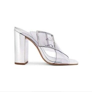 Schutz Madaleni Womens Silver Chunky Heel Silde Sandal size 7